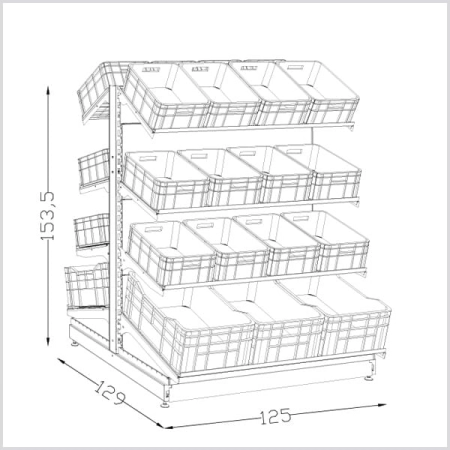 Regał warzywny gondola ze skrzynkami150 cm